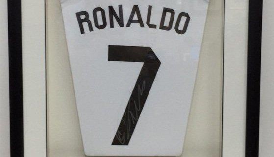 Bespoke picture framing Ronaldo signed shirt framed sports memorabilia
